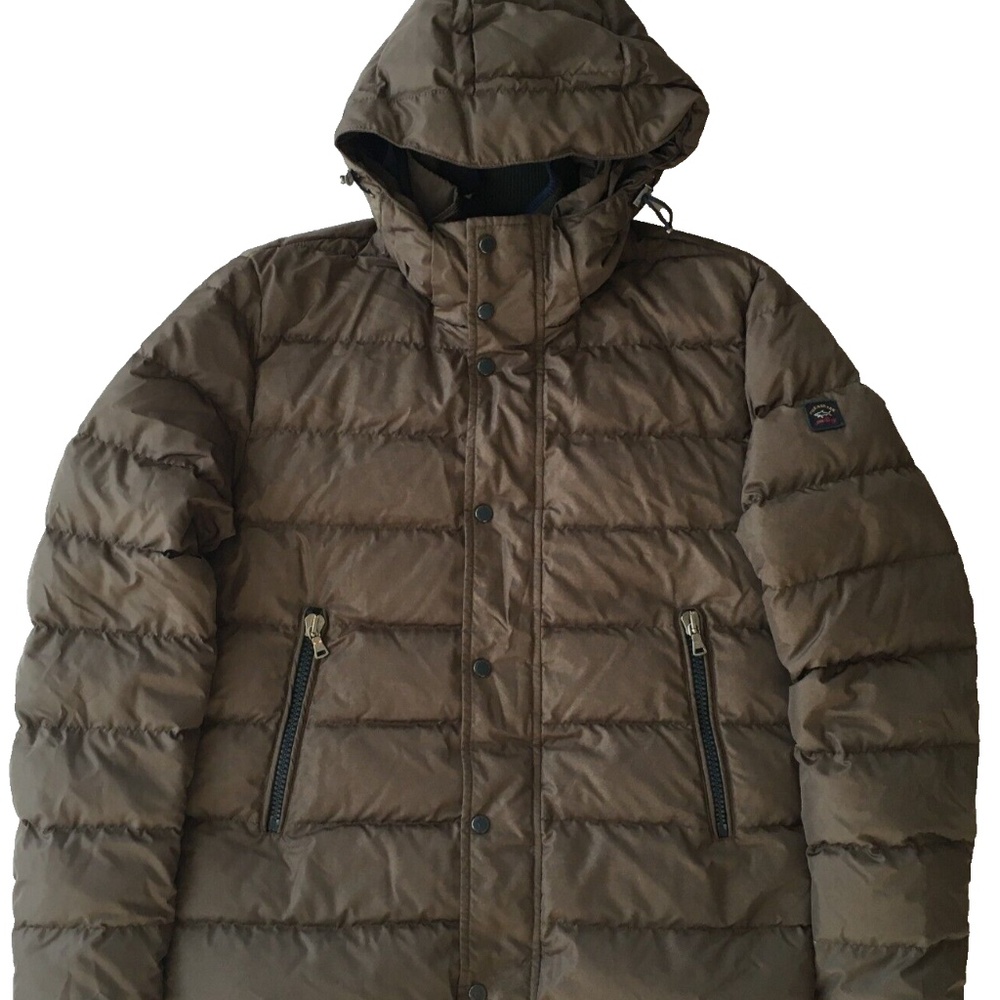 Paul & Shark Men's Brown Navy Blue Fill 700 Down Hooded Puffer Jacket Sz M Italy